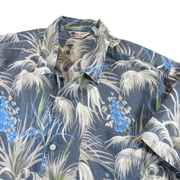 Structure Other - Vintage Structure Mens Shirt XL Blue Floral Linen Cotton Loop Collar Camp Resort